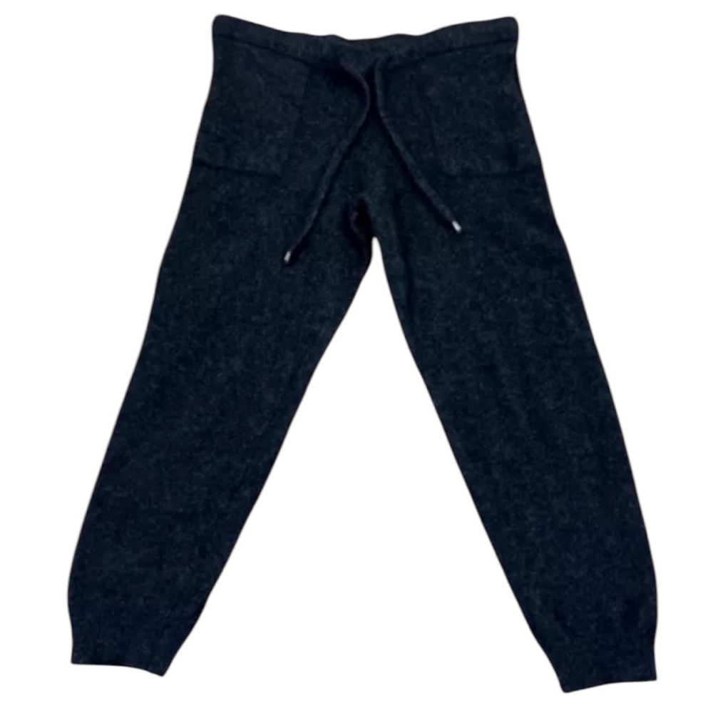 Lusso 100% Cashmere Crop Jogger Pant Sweatpant Black Cozycore Luxury Medium